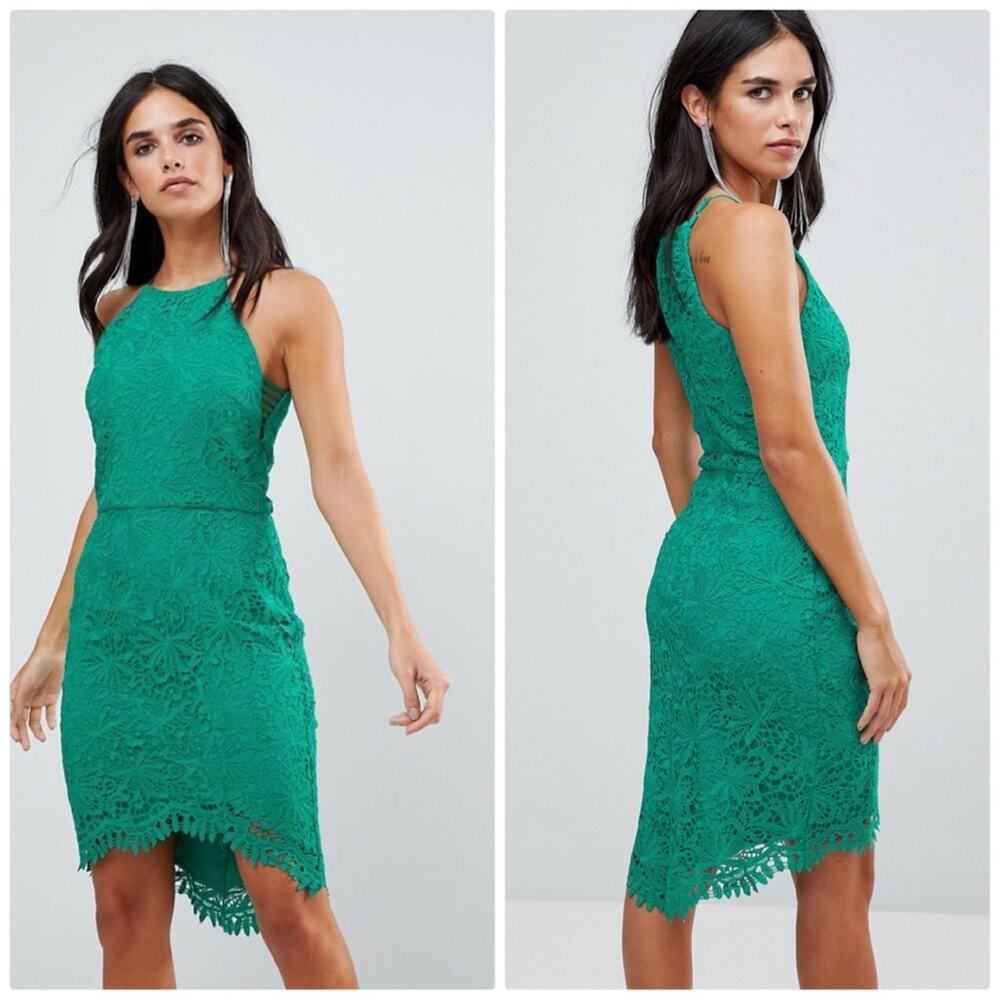 ASOS Adelyn Rae Louise Fishtail Sheath Scoop Neck Lace‎ Dress - Green Size XS